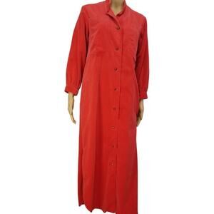 VINTAGE VELVET Boho Long Red Jacket Floor Length Side Slits Gold Button SZ Small